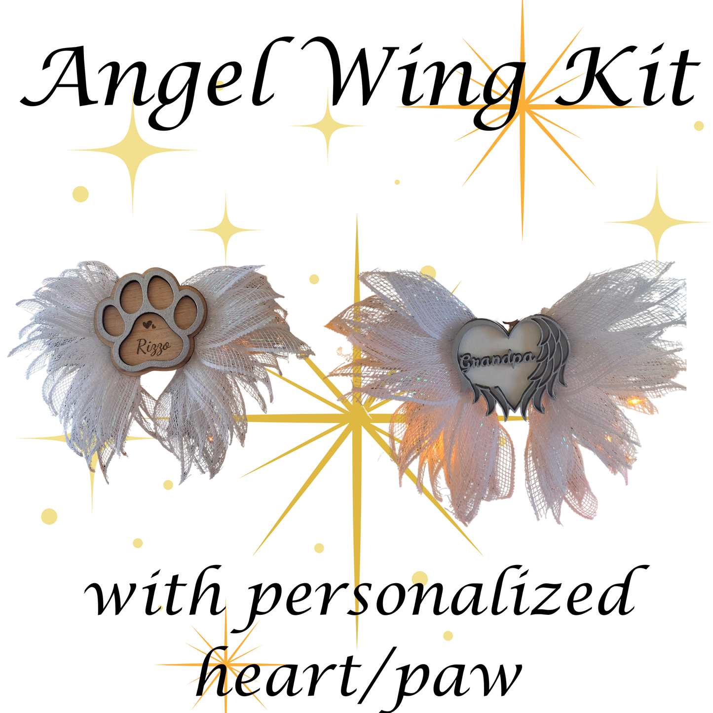 Angel Wing Ornament Kit – Includes Template, Mesh, Supplies & Personalized Heart/Paw
