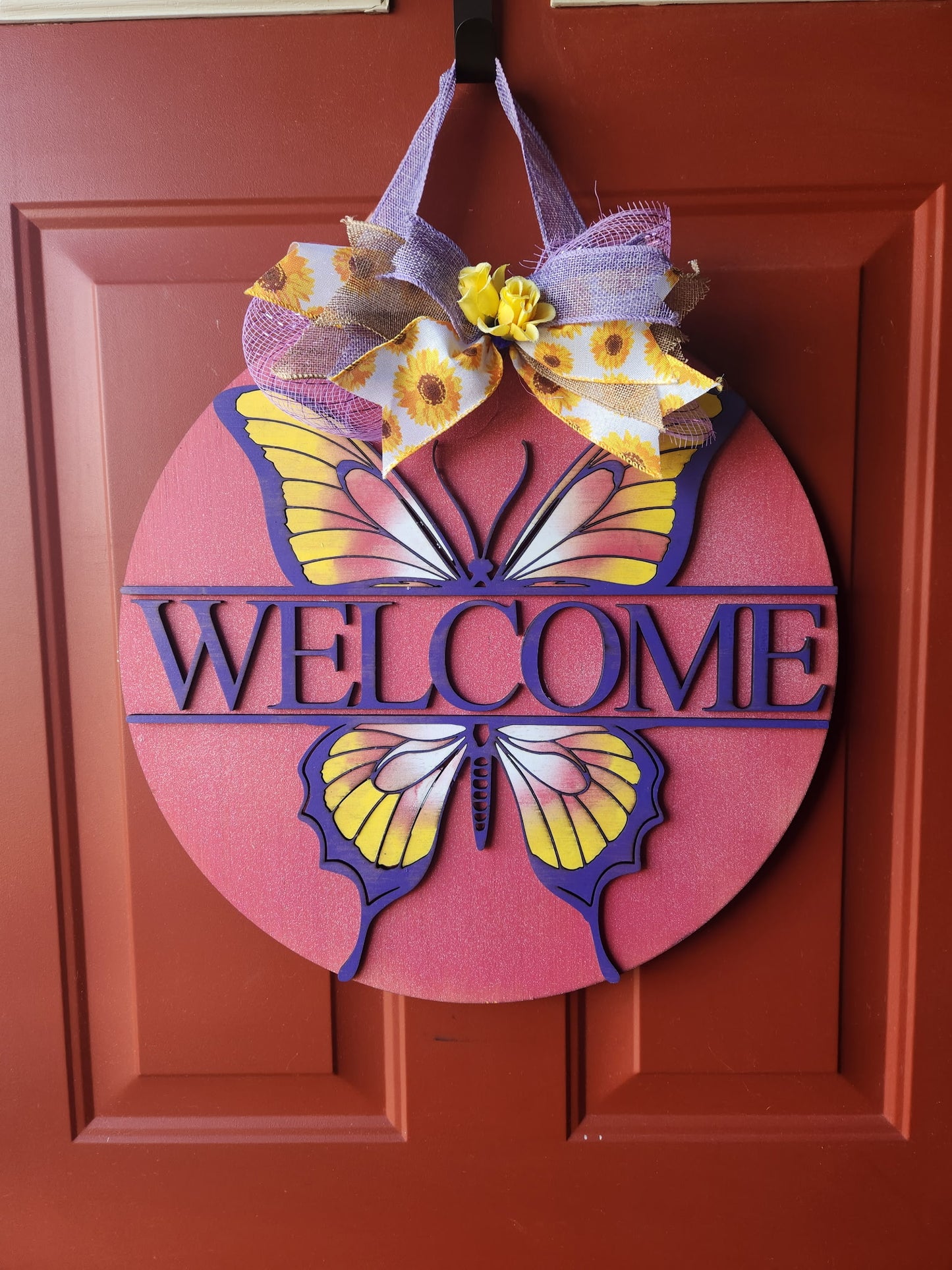 Butterfly Welcome Door Hanger – One-of-a-Kind Hand-Painted Sign