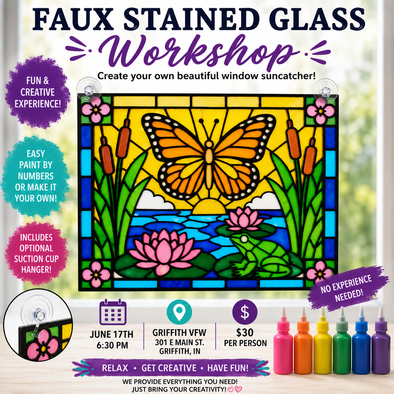 Faux Stained Glass Workshop at the Griffith VFW June 17th