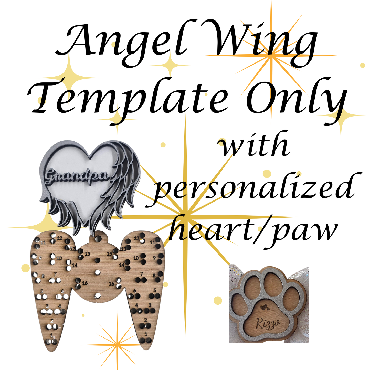 Angel Wing Ornament – Template + Personalized Heart or Paw