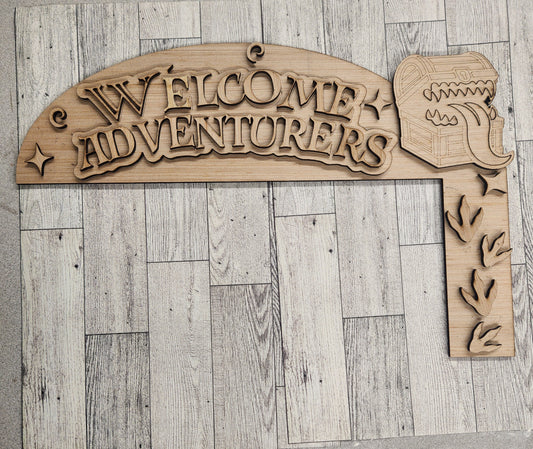 Welcome Adventurers | Unfinished Wood Door Corner (DIY)